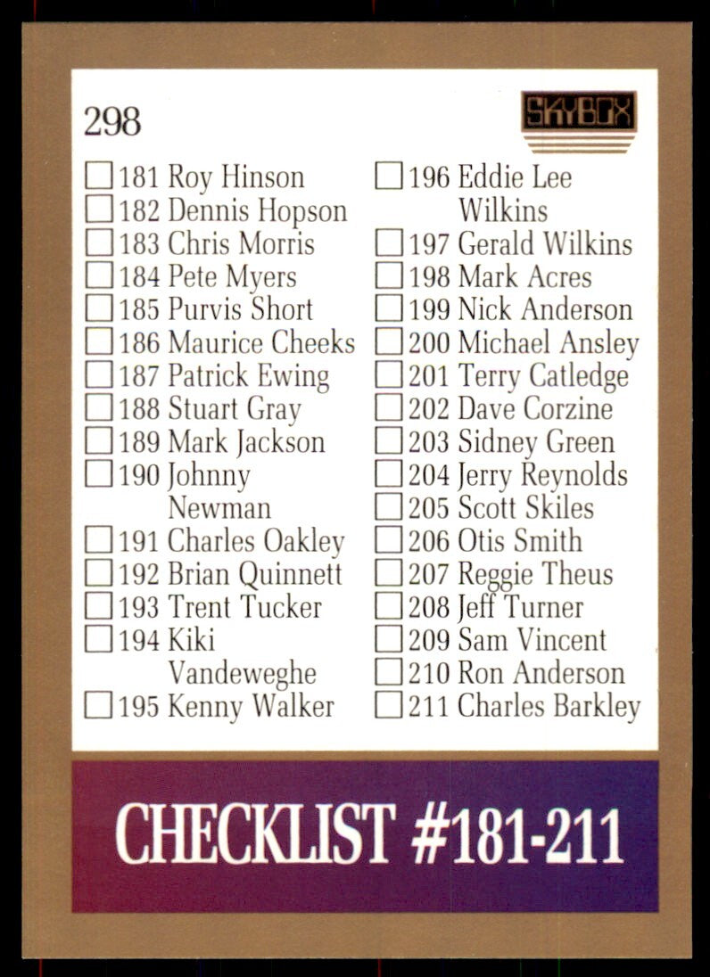 1990-91 SkyBox Checklist: 181-242 Basketball Cards #298