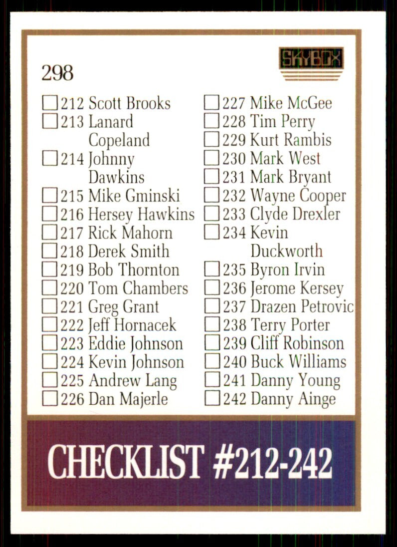 1990-91 SkyBox Checklist: 181-242 Basketball Cards #298