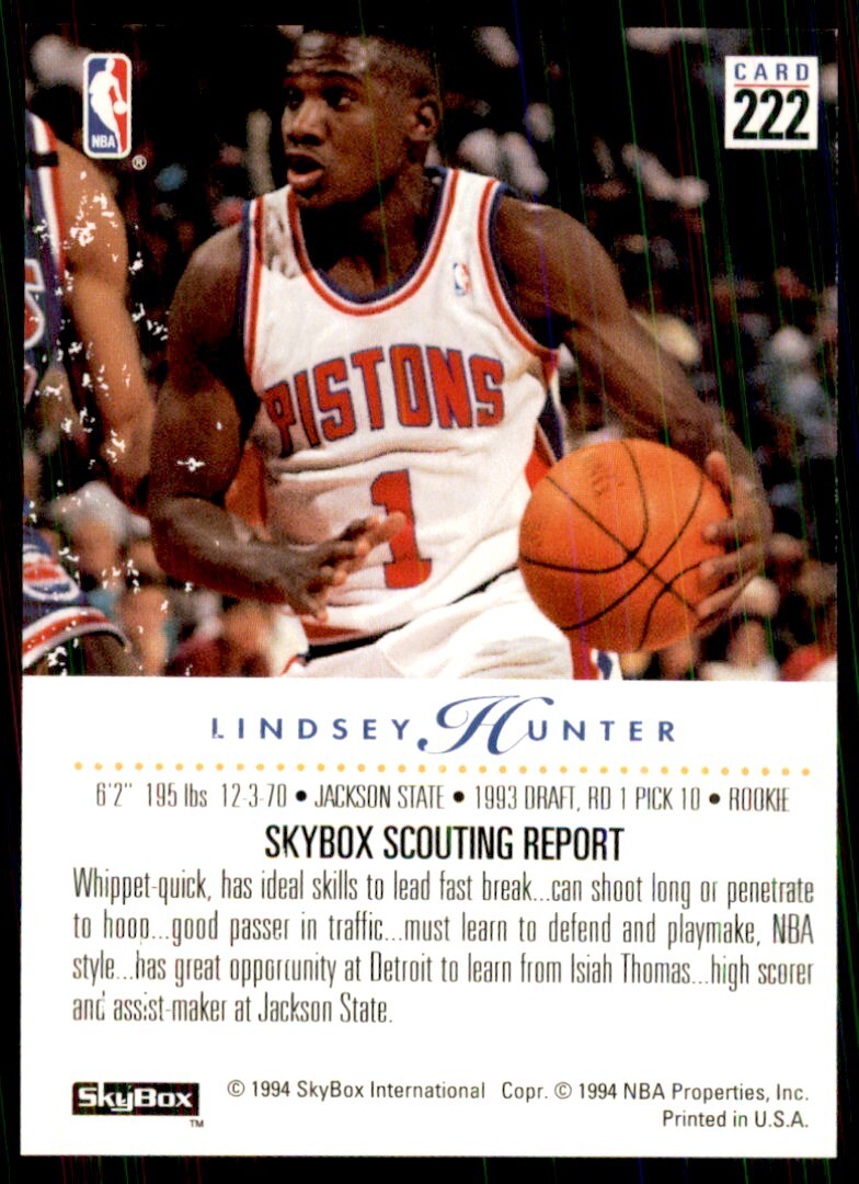 1993-94 SkyBox Lindsey Hunter Basketball Cards #222