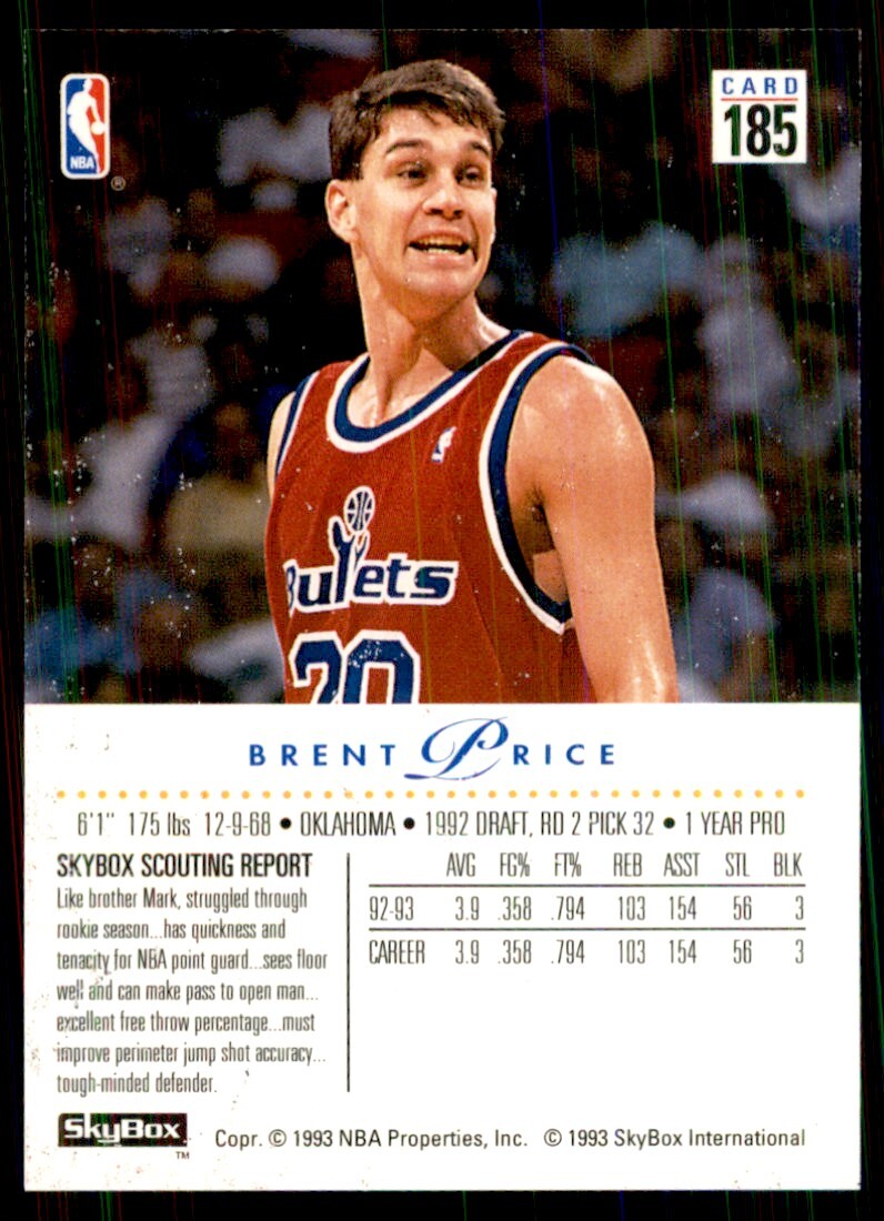 1993-94 SkyBox Brent Price Basketball Cards #185