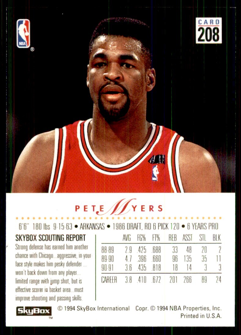 1993-94 SkyBox Pete Myers Basketball Cards #208