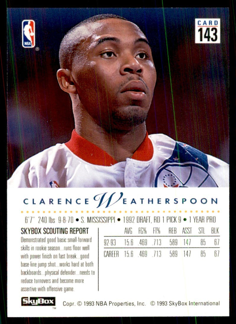 1993-94 SkyBox. Clarence Weatherspoon Basketball Cards #143