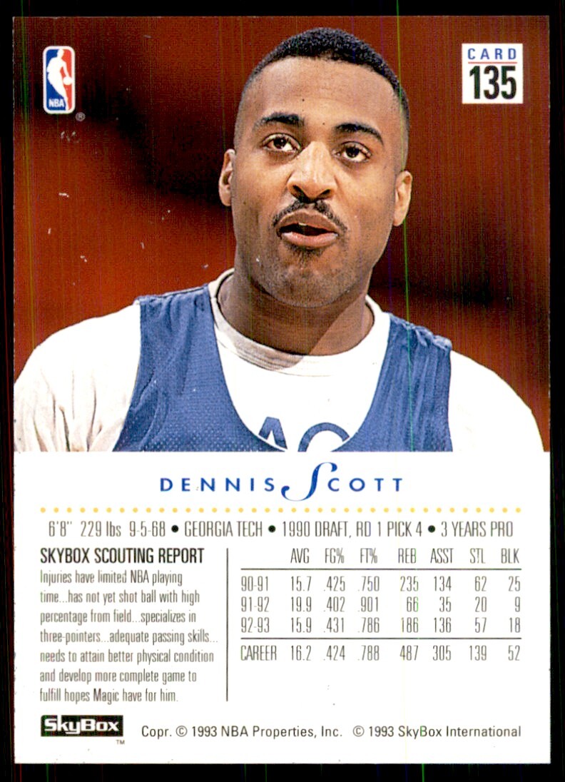 1993-94 SkyBox. Dennis Scott Basketball Cards #135