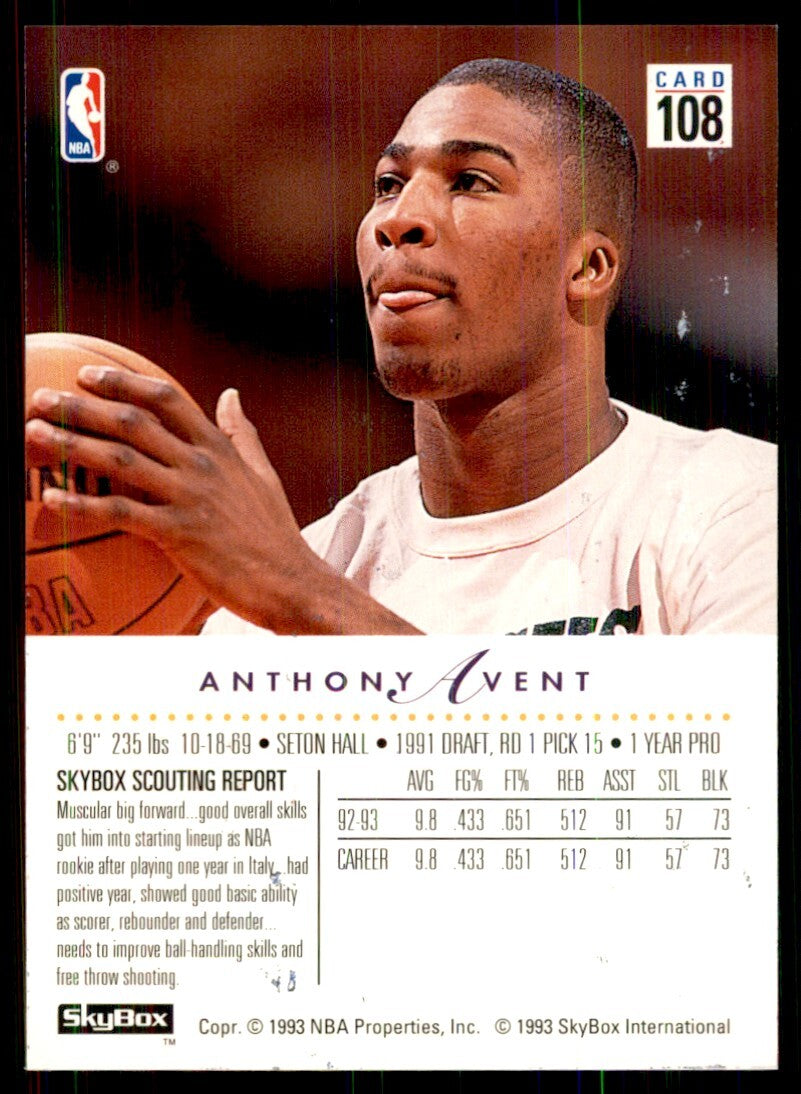 1993-94 SkyBox. Anthony Avent Basketball Cards #108