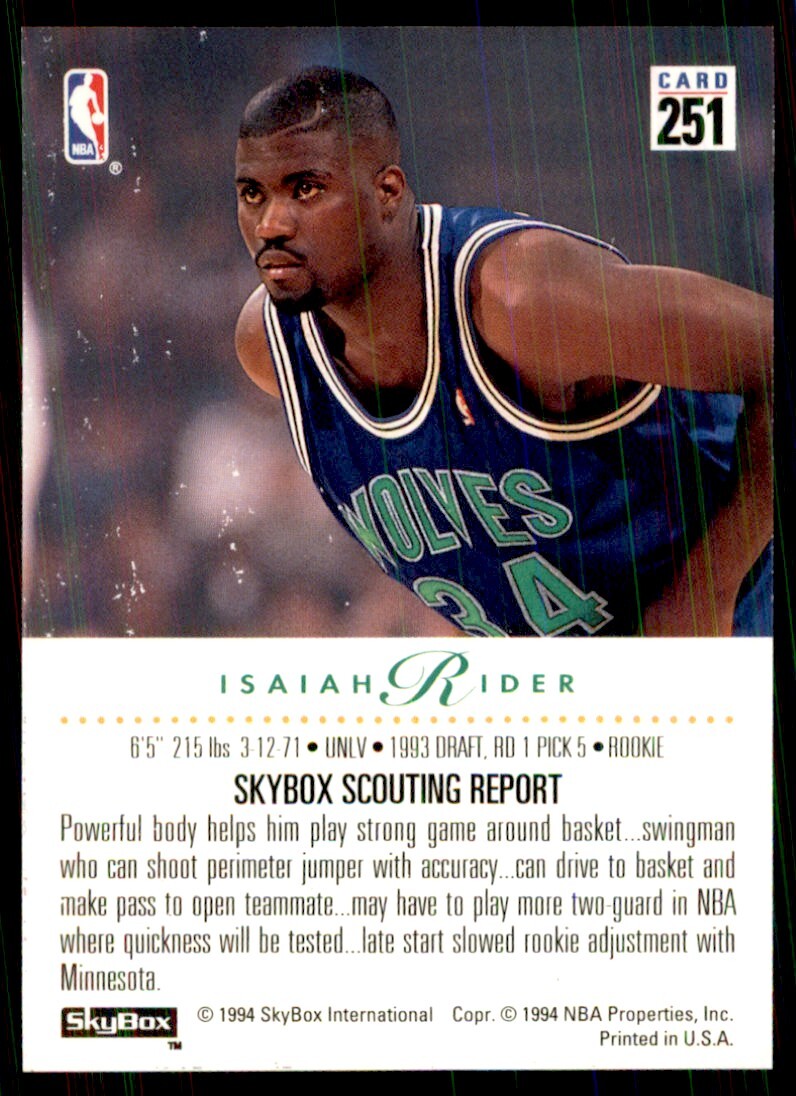 1993-94 SkyBox. Isaiah Rider Basketball Cards #251