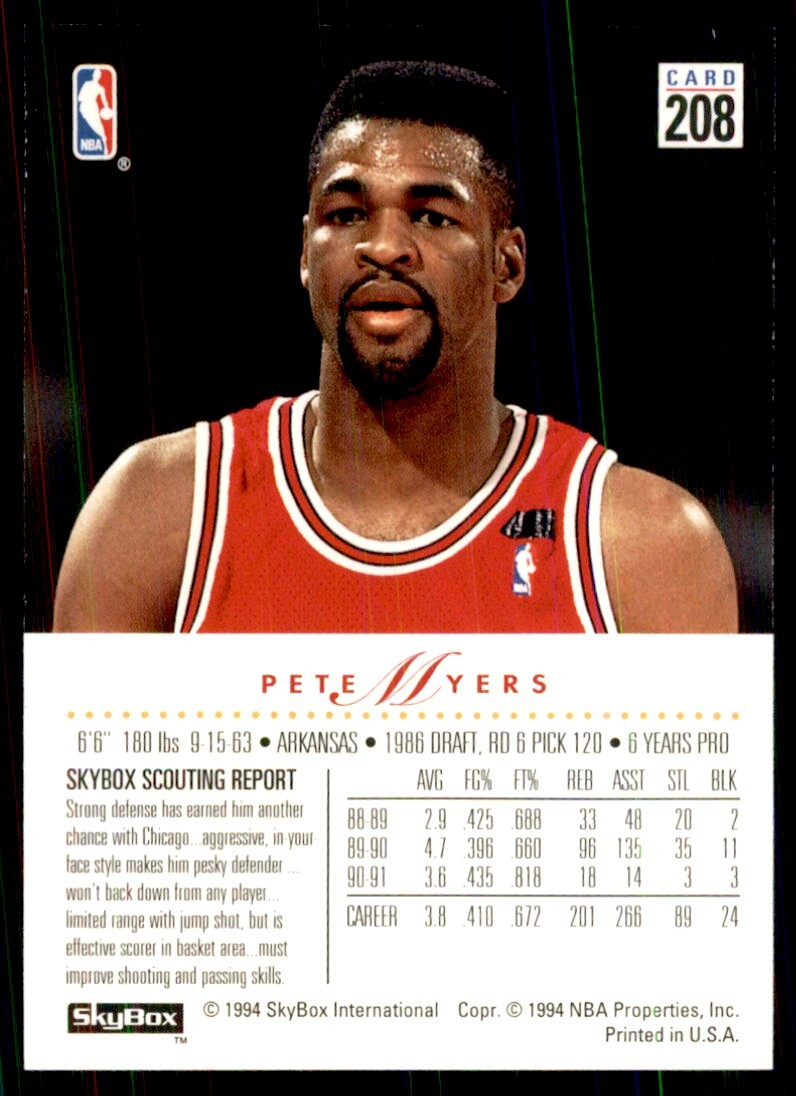 1993-94 SkyBox. Pete Myers Basketball Cards #208