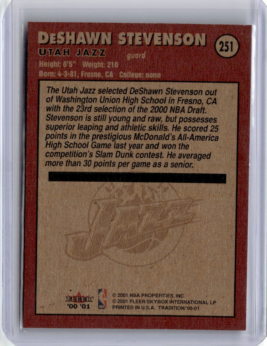 2000-01 Fleer Tradition DeShawn Stevenson Rookie Basketball Card Utah Jazz #251