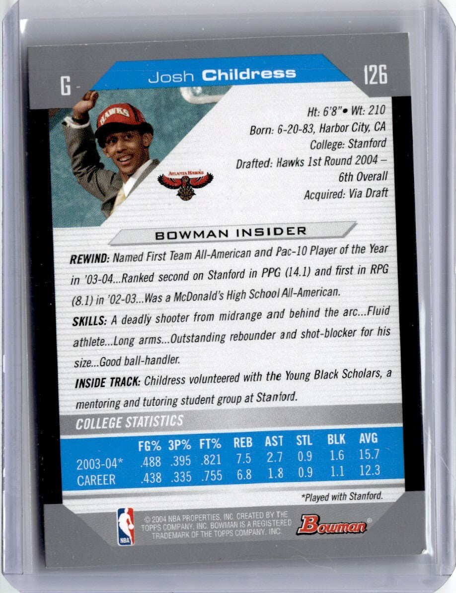 2004-05 Bowman Josh Childress Rookie Basketball Card Atlanta Hawks #126