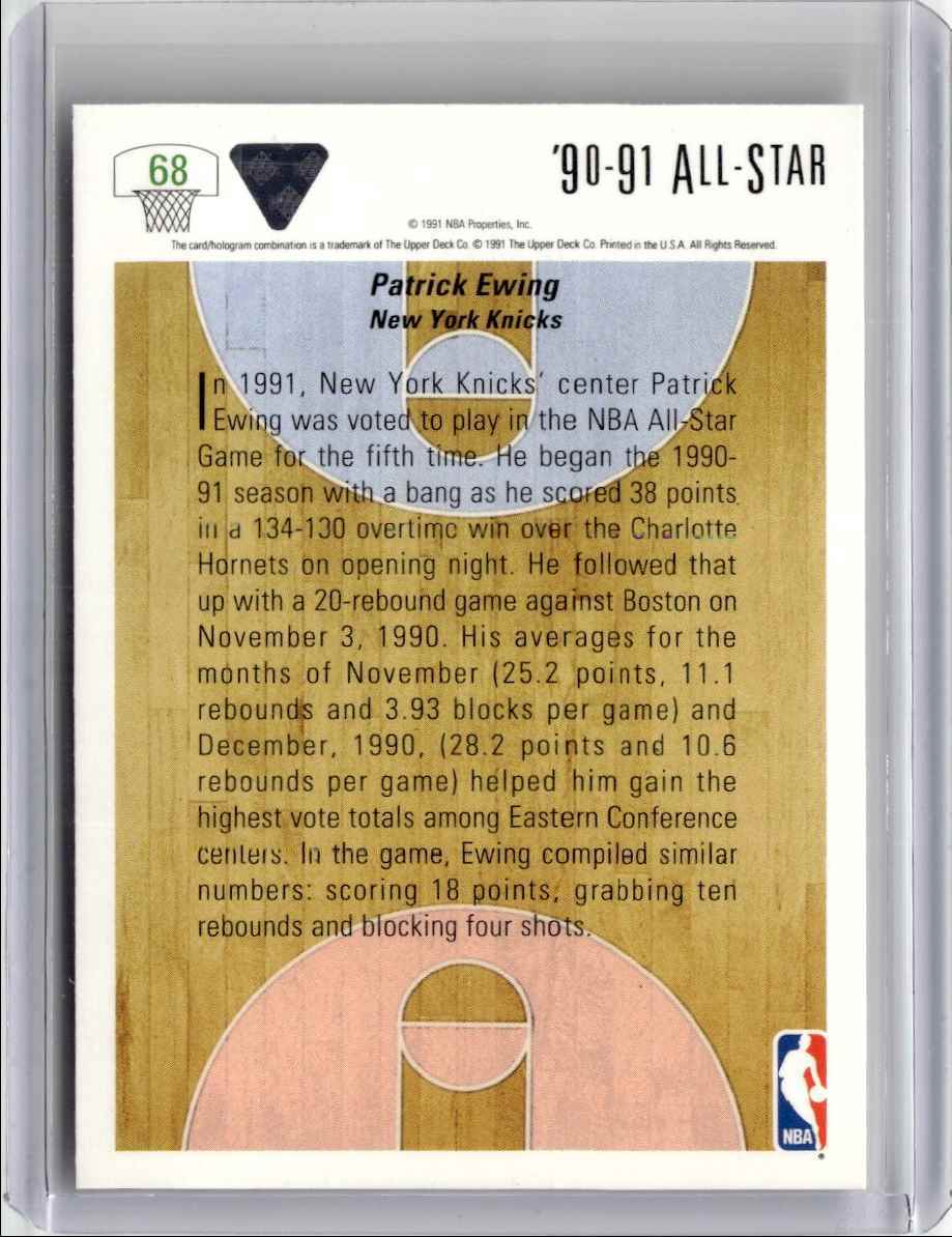 1991-92 Upper Deck Basketball Card Patrick Ewing A New York Knicks #68