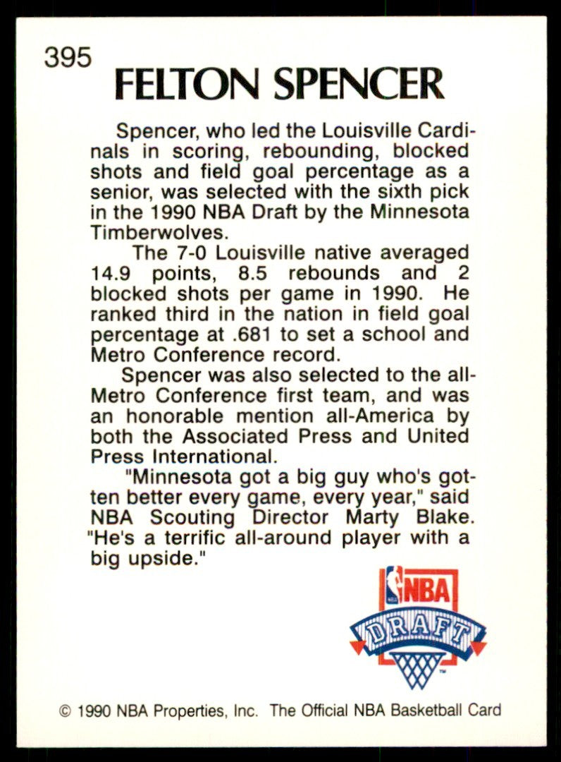 1990-91 Hoops Felton Spencer B Basketball Cards #395