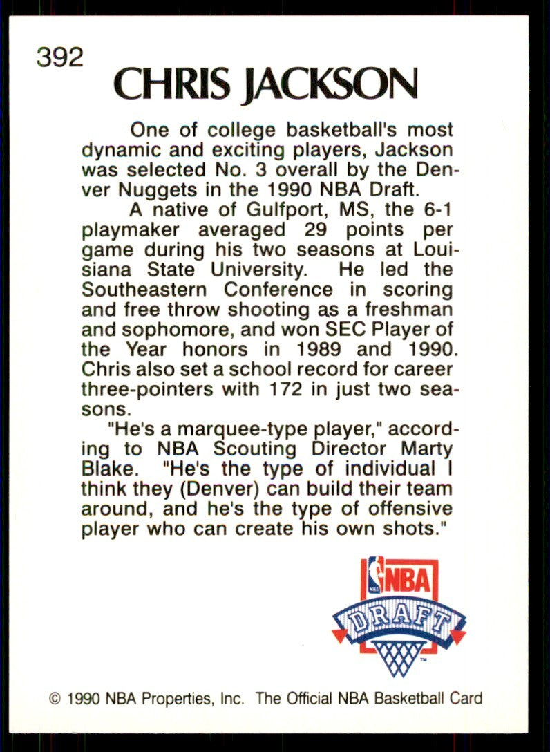 1990-91 Hoops Chris Jackson B Basketball Cards #392