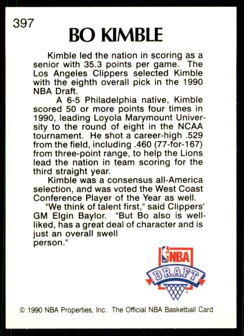 1990-91 Hoops Bo Kimble F Basketball Cards #397