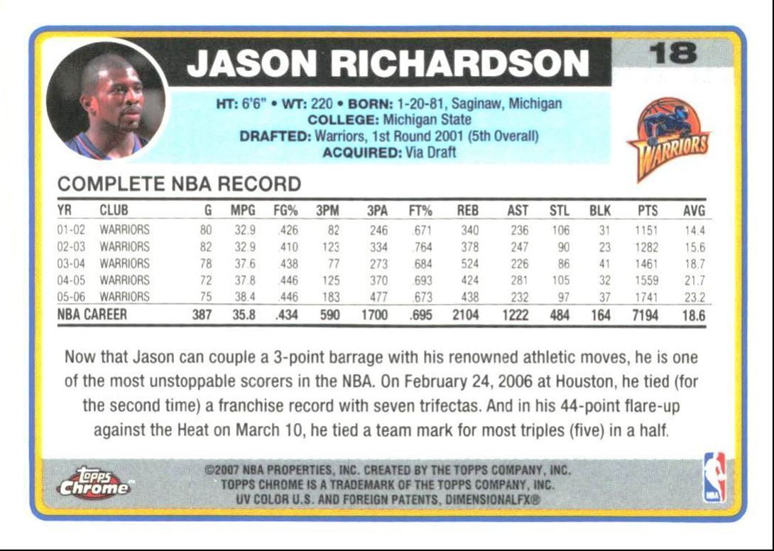 2006-07 Topps Chrome Jason Richardson Golden State Warriors #18