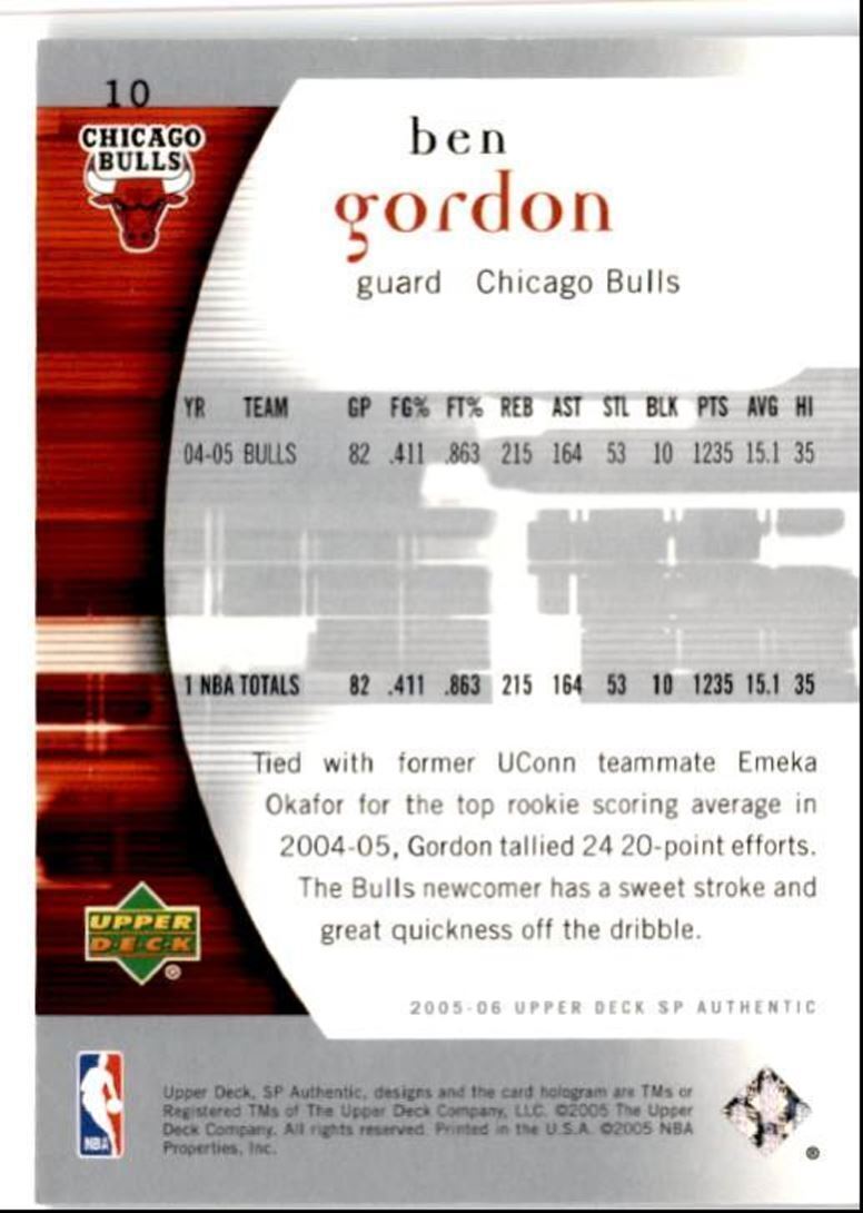 2005-06 SP Authentic Ben Gordon B Chicago Bulls #10