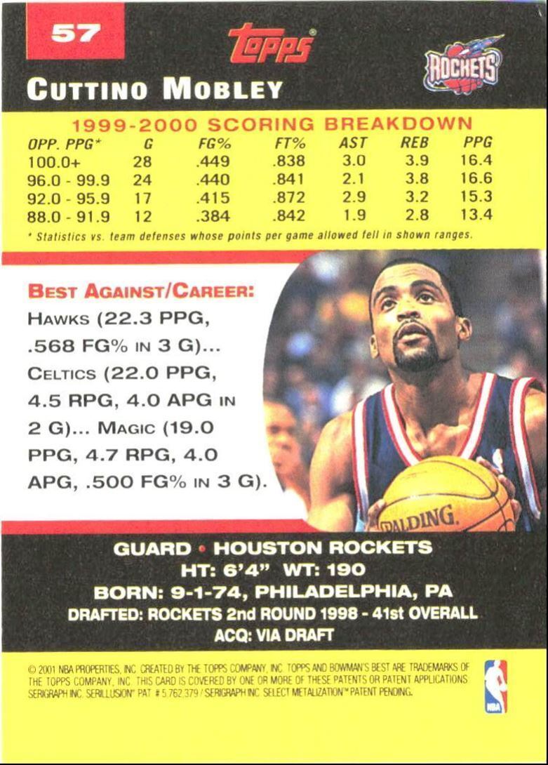 2001-02 Bowman's Best Cuttino Mobley / Houston Rockets #57