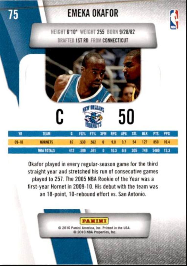 2010-11 Panini Prestige Emeka Okafor New Orleans Hornets #75