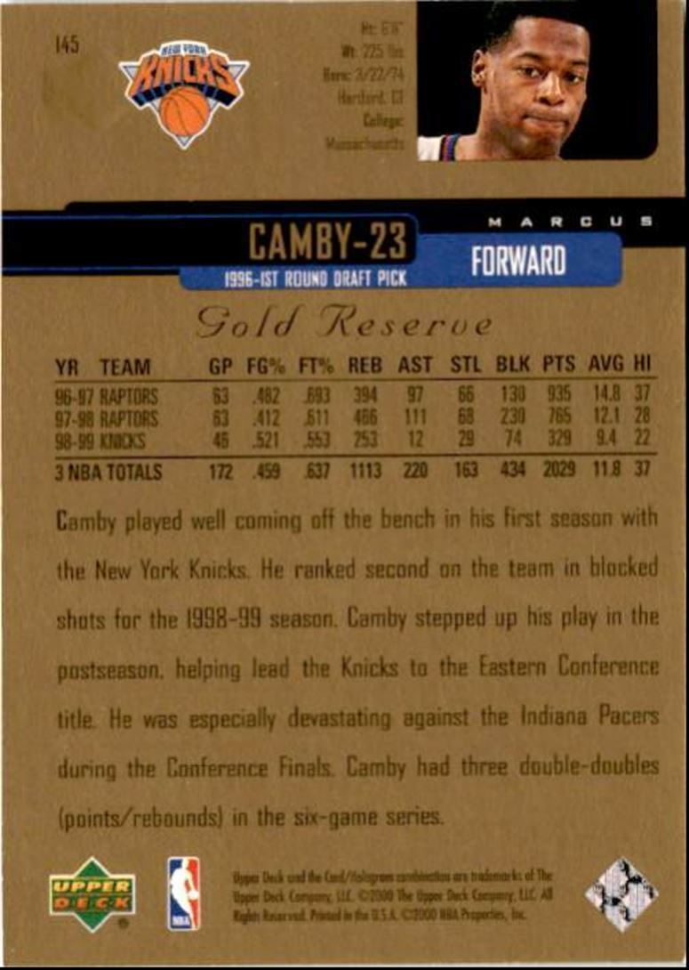 1999-00 Upper Deck Gold Reserve Marcus Camby New York Kncks #145