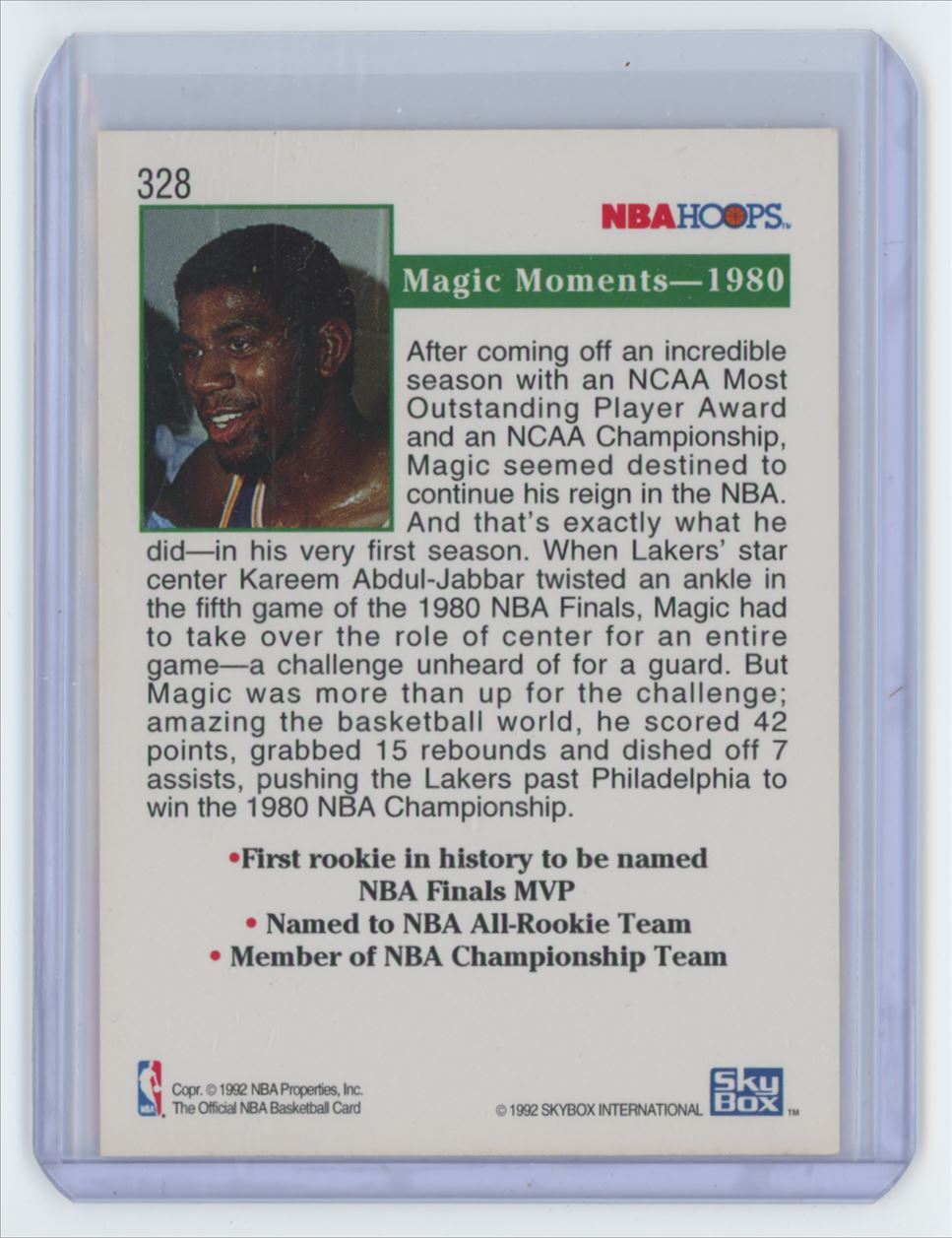 1991-92 Hoops Magic Johnson Basketball Card Los Angeles Lakers #328