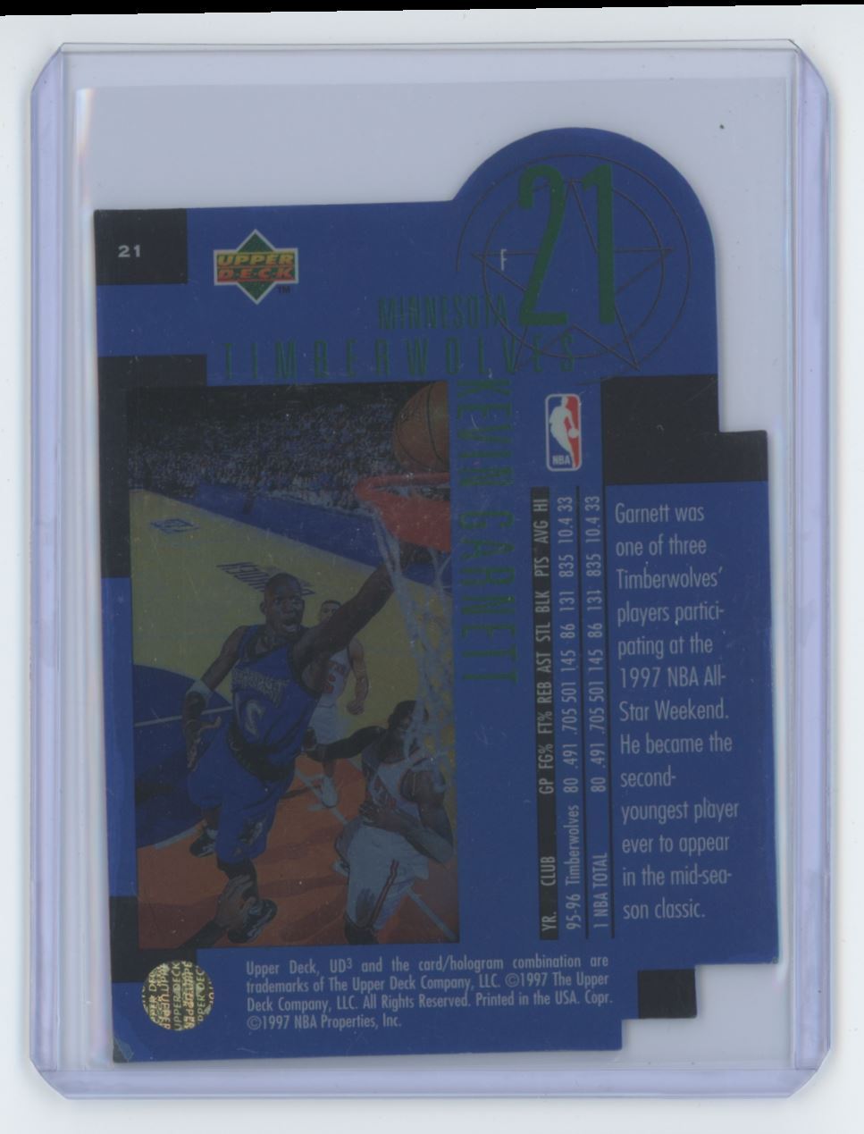 1996-97 Upper Deck UD3 Kevin Garnett Basketball Card Minnesota Timberwolves #21
