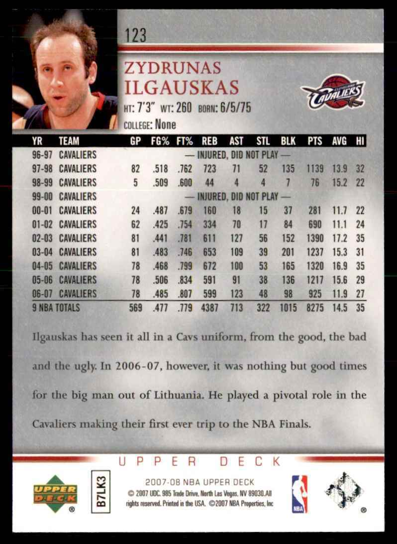 2007-08 Upper Deck Zydrunas Ilgauskas Cleveland Cavaliers #123