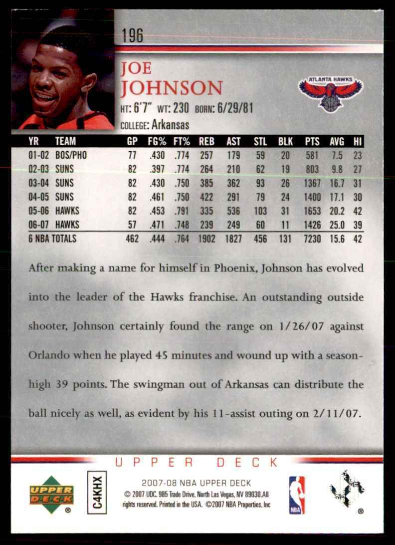 2007-08 Upper Deck Joe Johnson Atlanta Hawks #196