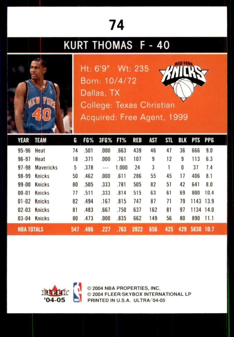 2004-05 Fleer Ultra Kurt Thomas Basketball Cards #74