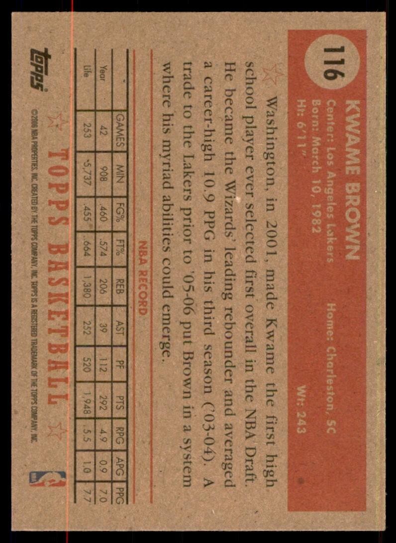 2005-06 Topps 1952 Style Kwame Brown Basketball Cards #116