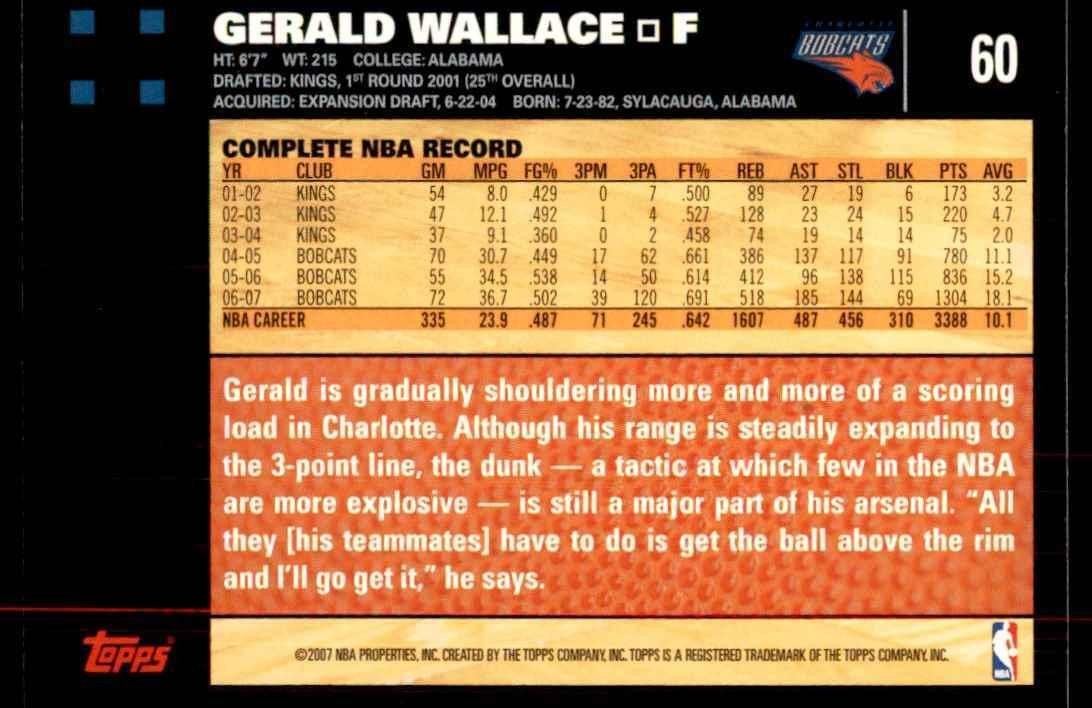 2007-08 Topps Gerald Wallace Basketball Cards #60