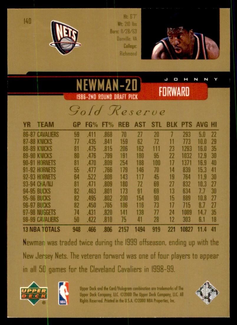 2000-01 Upper Deck Gold Reserve Newman Basketball Cards #140