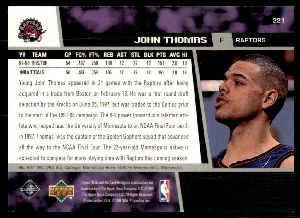 1998-99 Upper Deck John Thomas Basketball Cards #221