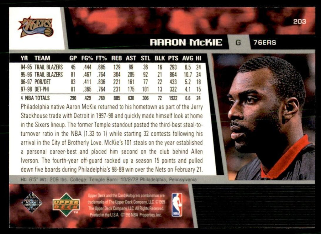 1998-99 Upper Deck Aaron McKie Basketball Cards #203