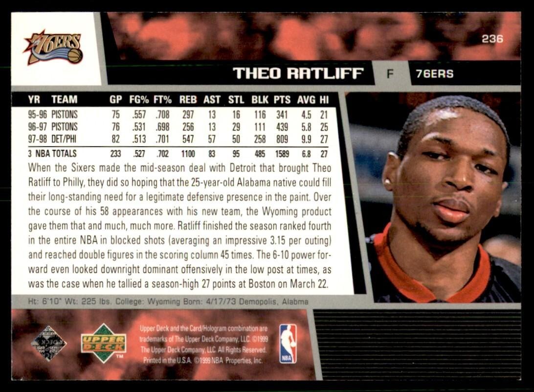 1998-99 Upper Deck Theo Ratliff Basketball Cards #236