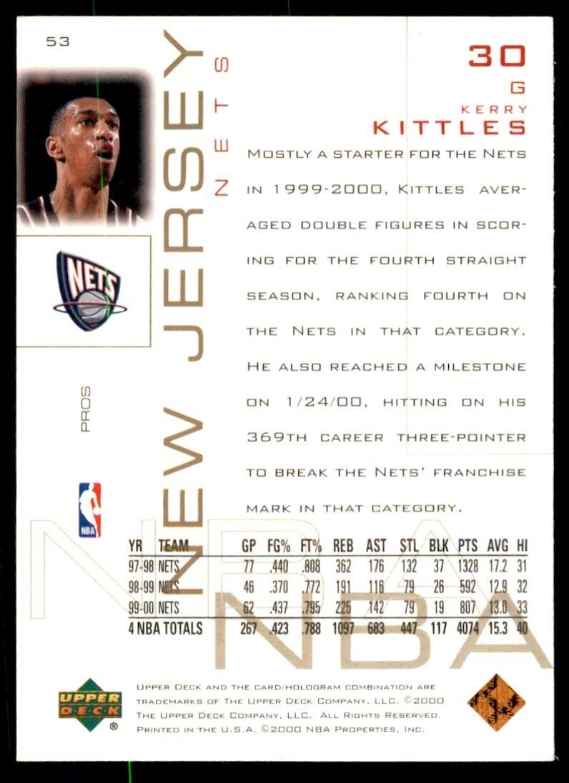 2000-01 Upper Deck Pros & Prospects Kerry Kittles Basketball Cards #53
