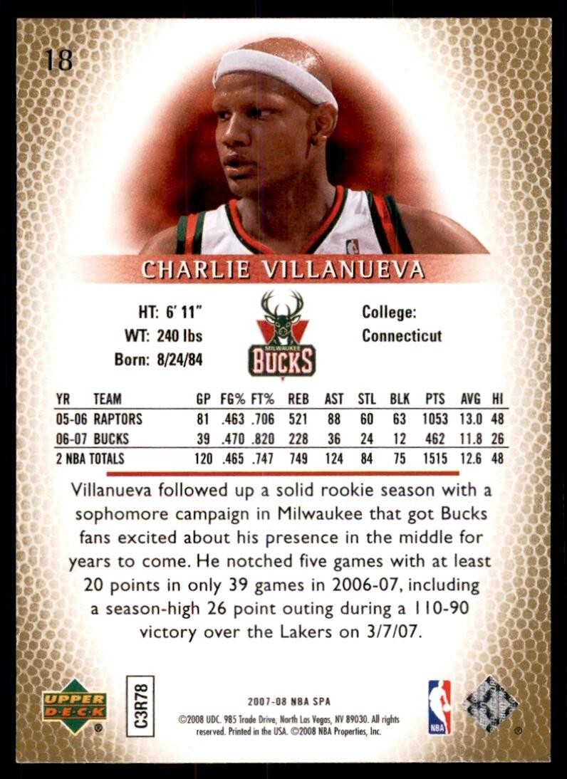 2007-08 Upper Deck SP Charlie Villanueva B Basketball Cards #18