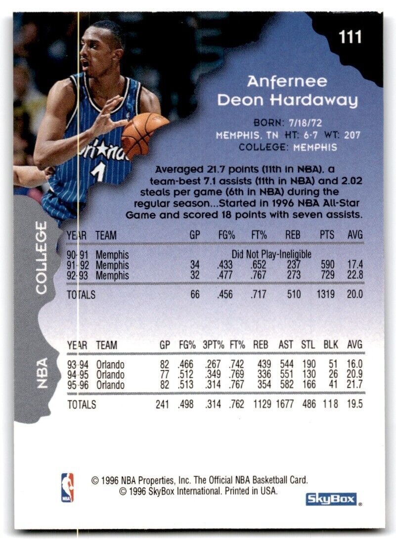 1996-97 Hoops Anfernee Hardaway Orlando Magic #111