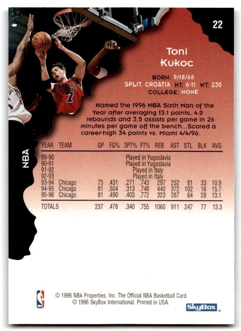 1996-97 Hoops Toni Kukoc Chicago Bulls #22