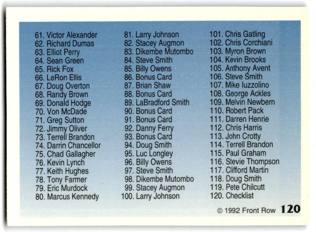 1993-94 Front Row Premier Checklist #120