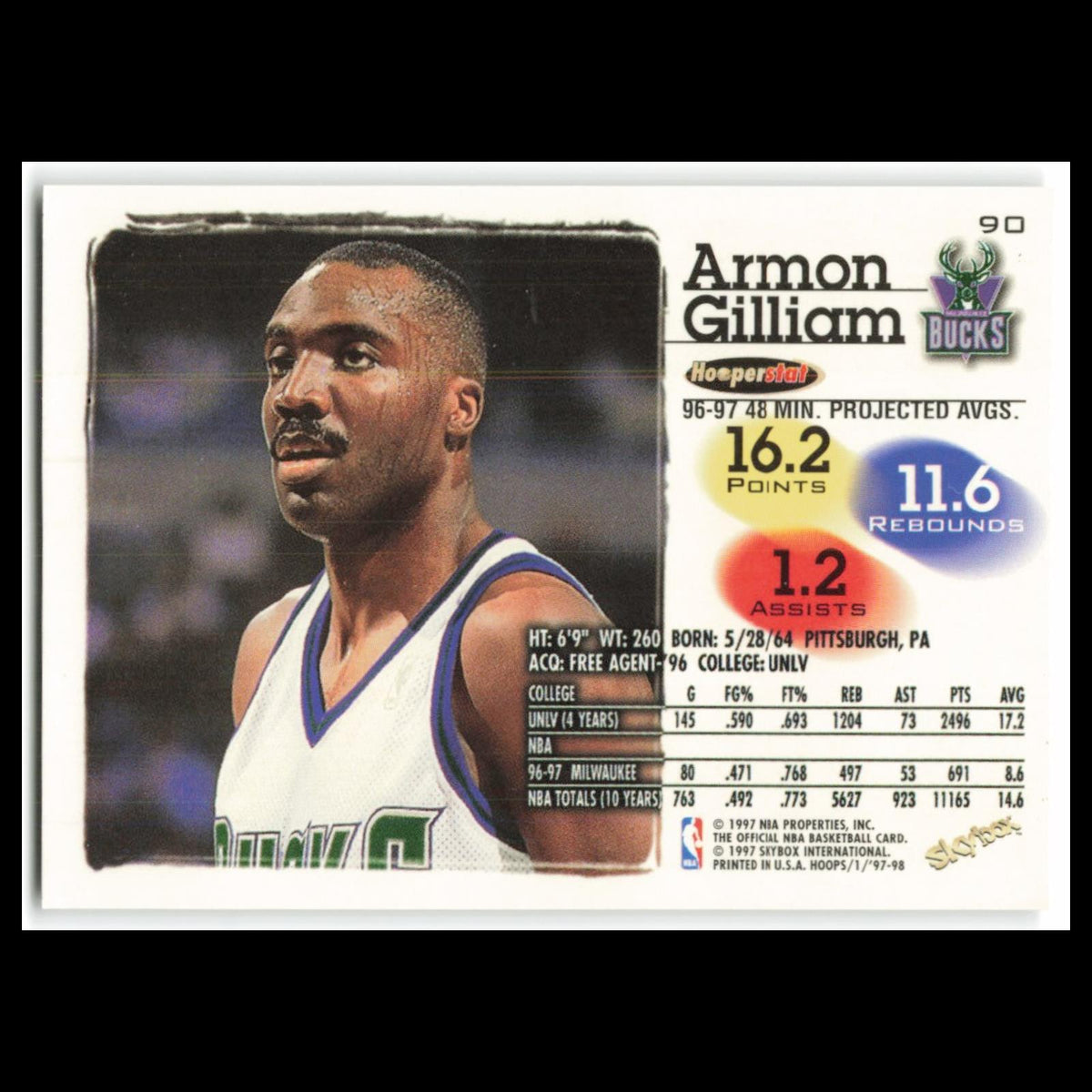 Armon Gilliam #90 1997 Hoops Milwaukee Bucks Basketball Card NBA NM