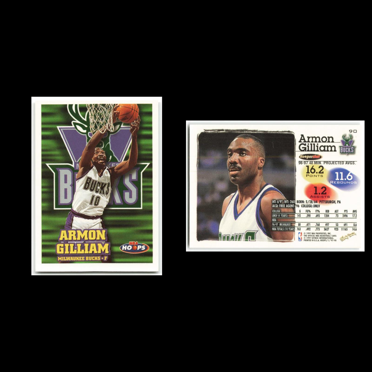 Armon Gilliam #90 1997 Hoops Milwaukee Bucks Basketball Card NBA NM