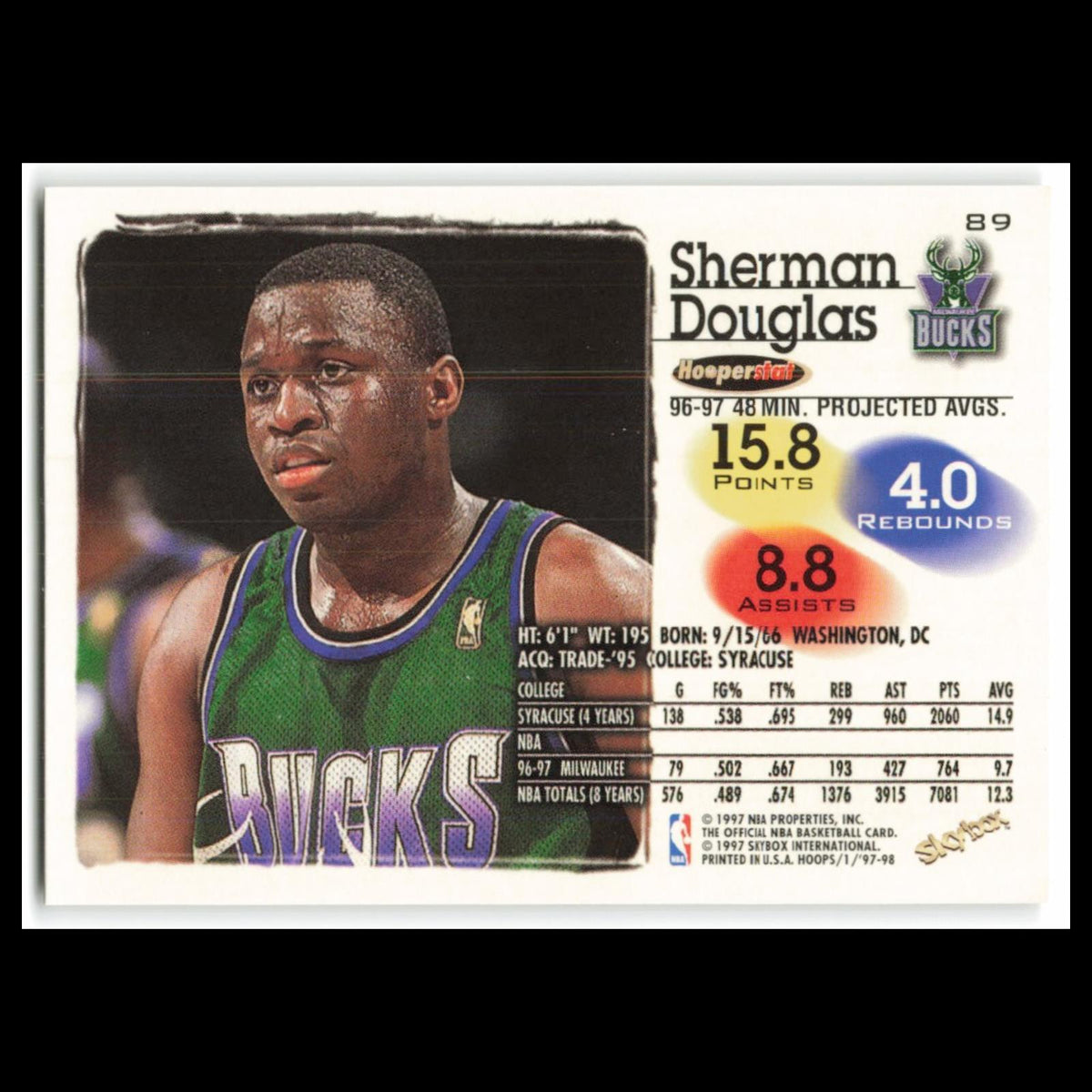 Sherman Douglas #89 1997 Hoops Milwaukee Bucks Basketball Card NBA NM