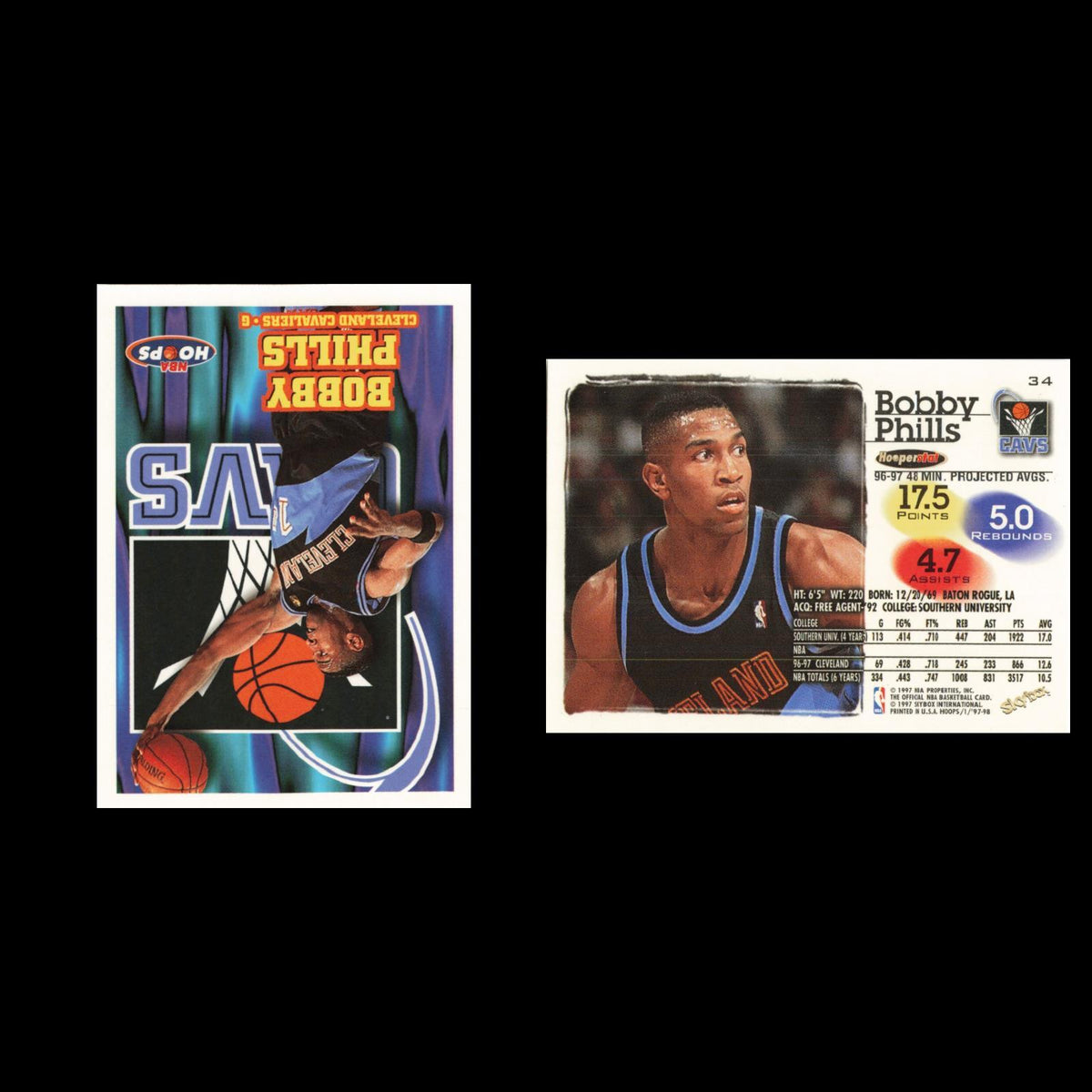 Bobby Phills #34 1997 Hoops Cleveland Cavaliers Basketball Card NBA NM