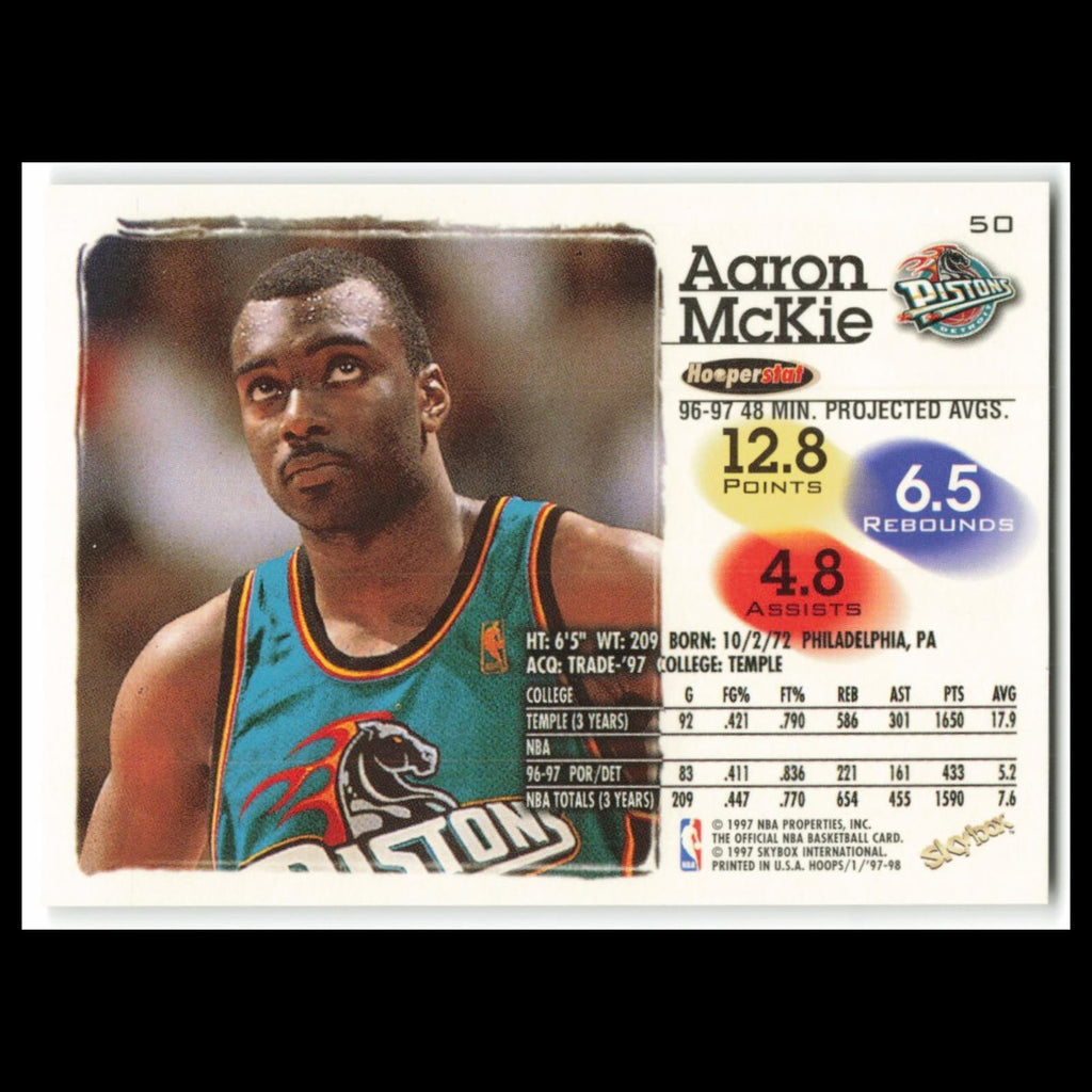 Aaron McKie #50 1997 Hoops Detroit Pistons Basketball Card NBA NM