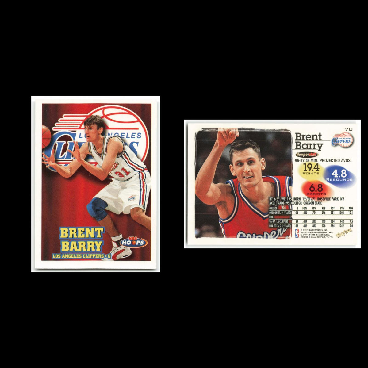 Brent Barry #70 1997 Hoops Los Angeles Clippers Basketball Card NBA NM