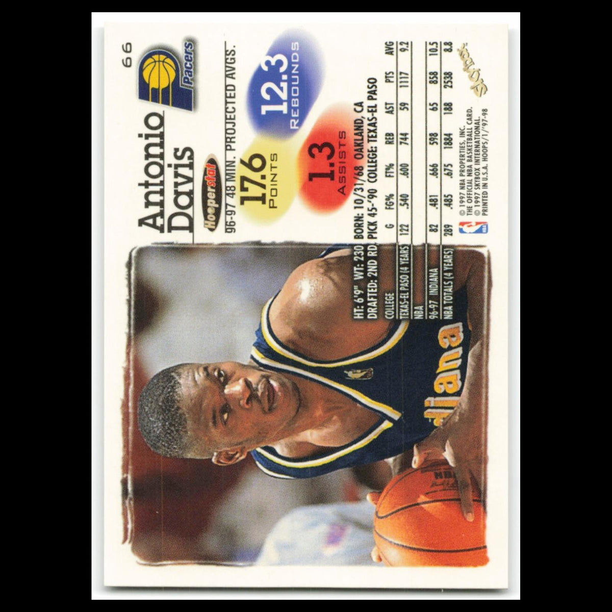 Antonio Davis #66 1997 Hoops Indiana Pacers Basketball Card NBA NM