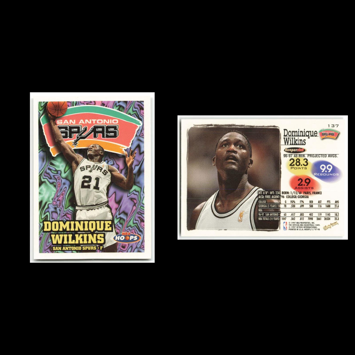 Dominique Wilkins #137 1997 Hoops San Antonio Spurs Basketball Card NBA NM