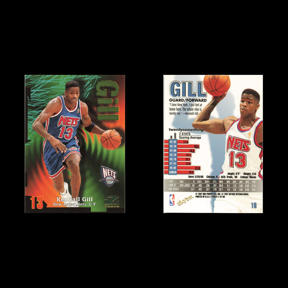 Kendall Gill #16 1997 SkyBox Z-Force New Jersey Nets Basketball Card NBA NM