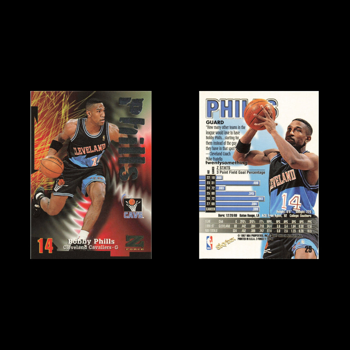 Bobby Phills #29 1997 SkyBox Z-Force Cleveland Cavaliers Basketball Card NBA NM