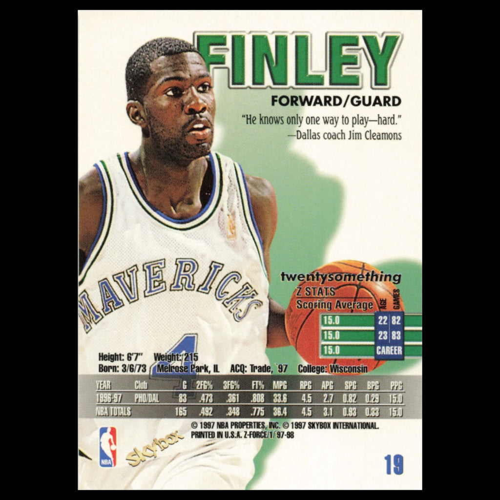 Michael Finley #19 1997 SkyBox Z-Force Dallas Mavericks Basketball Card NBA NM