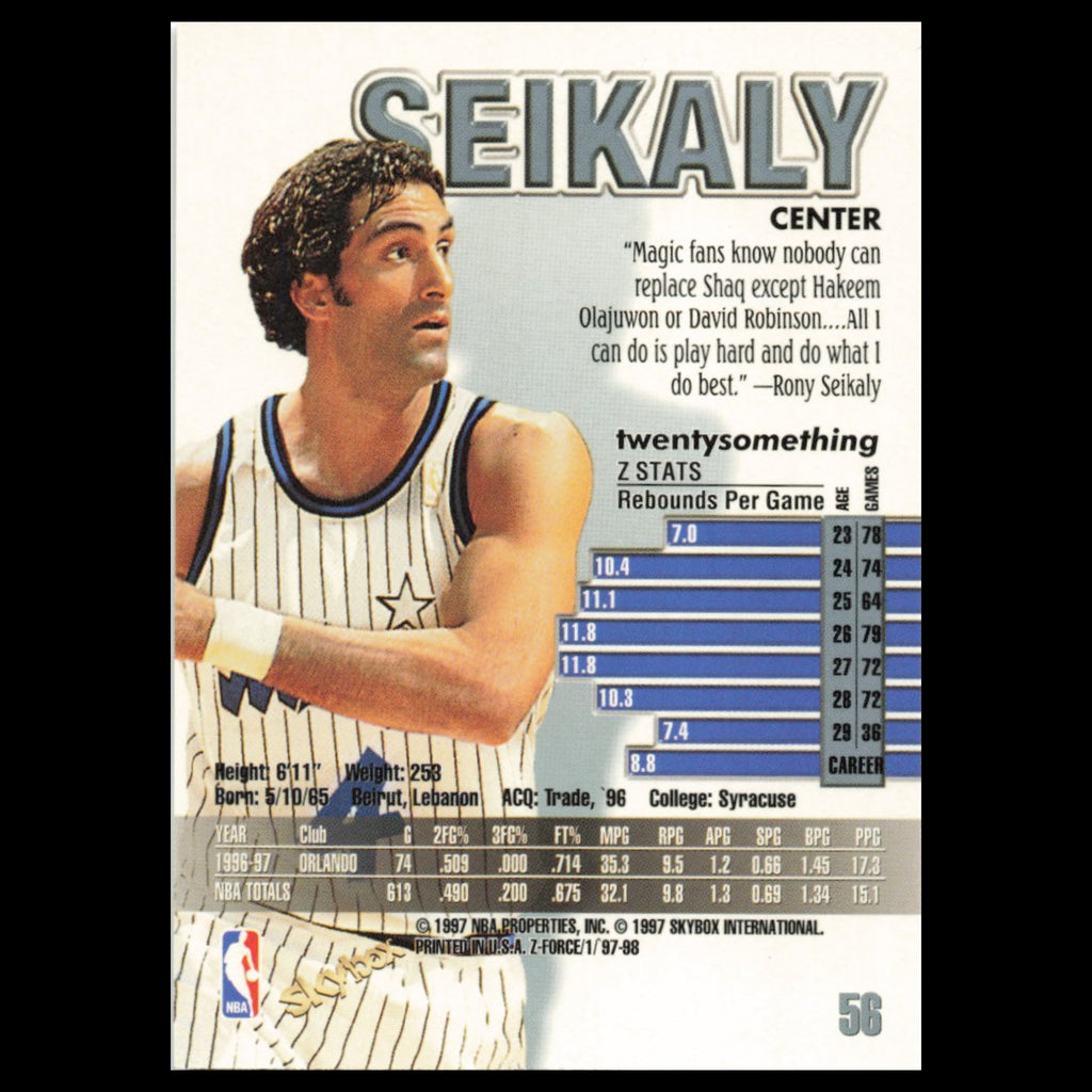 Rony Seikaly #56 1997 SkyBox Z-Force Orlando Magic Basketball Card NBA NM