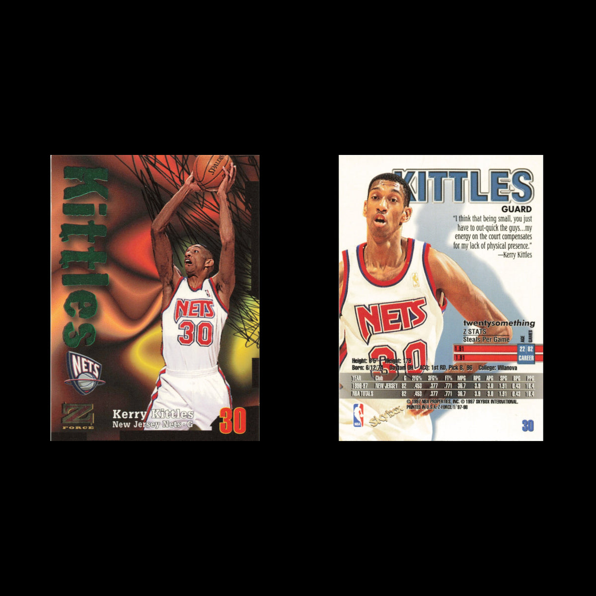 Kerry Kittles #30 1997 SkyBox Z-Force New Jersey Nets Basketball Card NBA NM